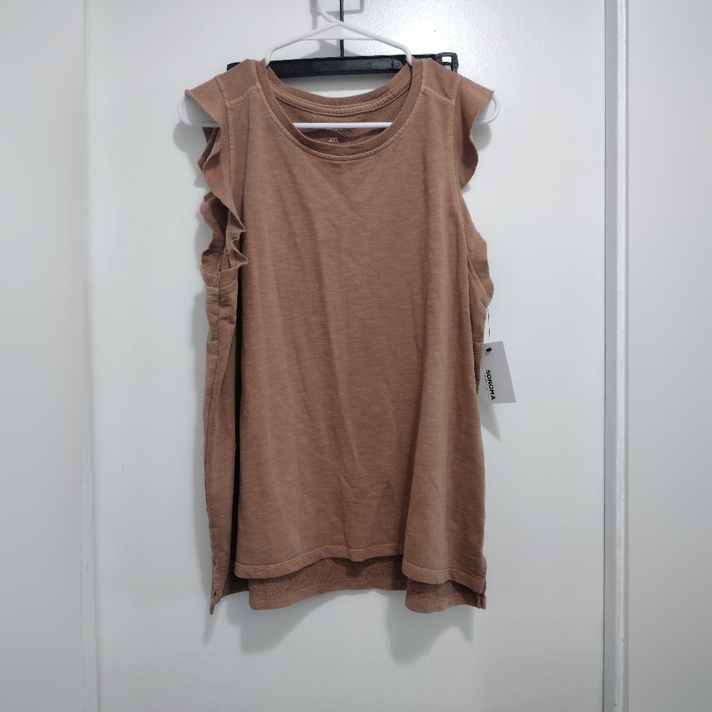 NWT SONOMA Sleeveless Brown Blouse Size XXL